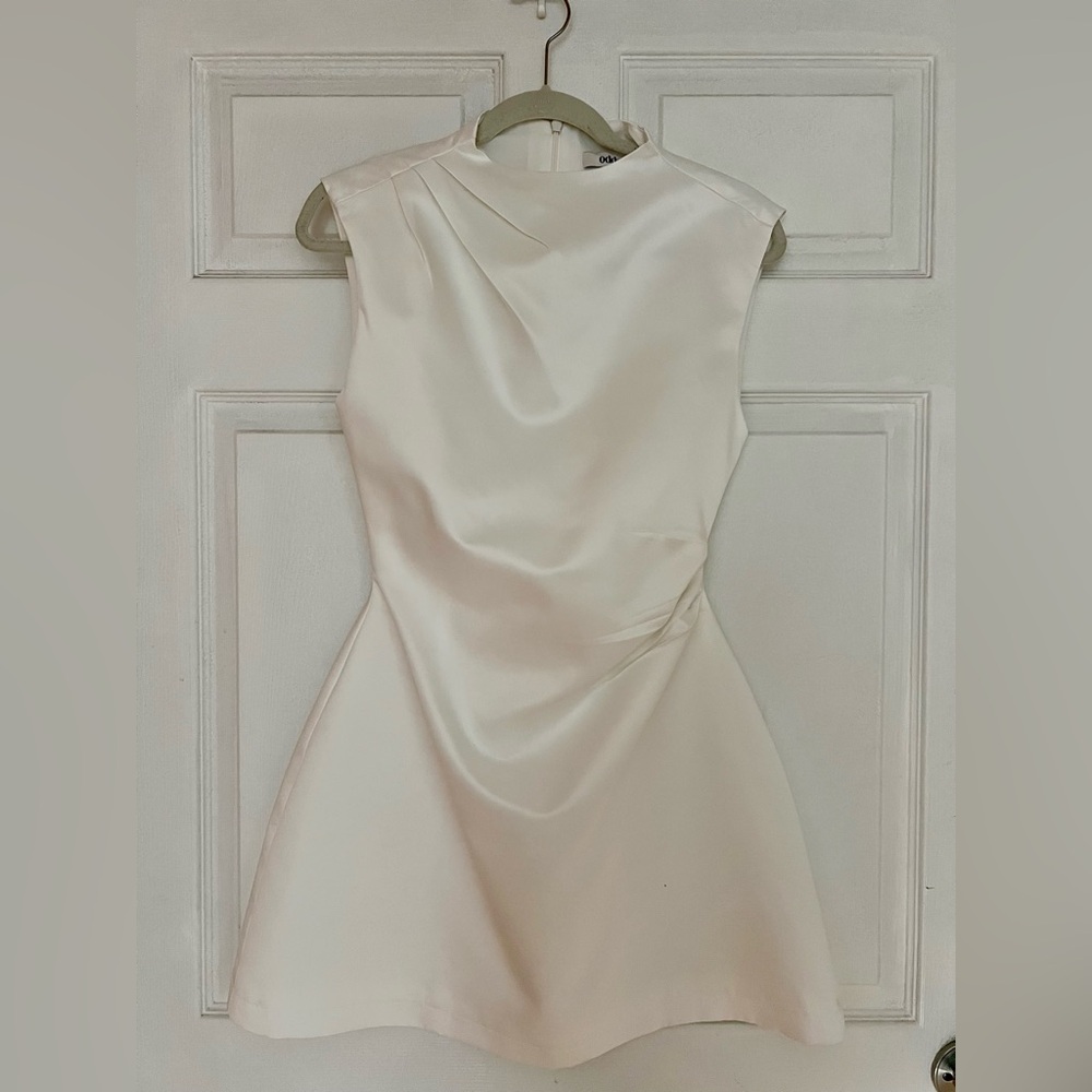 Odd Muse Satin Straight Neck Mini Dress in White size S